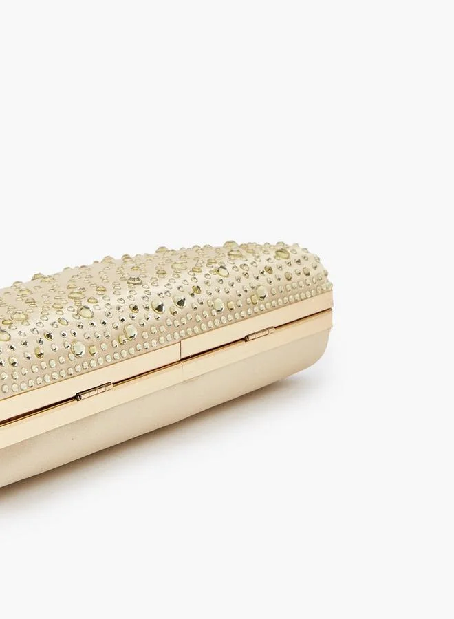 Flora Bella By Shoexpress GOLD Crystal Clutch With Detachable Shoulder Chain Strap Ramadan Collection for Women | Best Price UAE